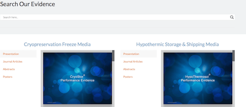 screenshot with Biopreservation Evidence Resources