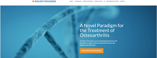 Kolon TissueGene homepage screenshot
