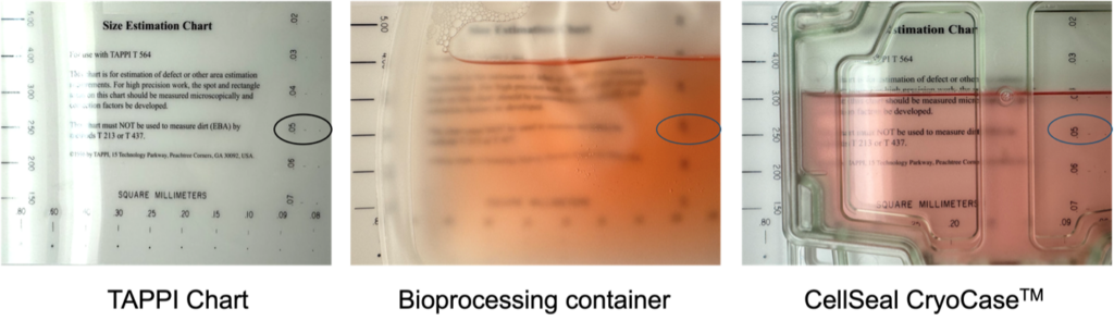 Visual Inspection Comparison of a Cryobag and the CellSeal CryoCase using the TAPPI Chart