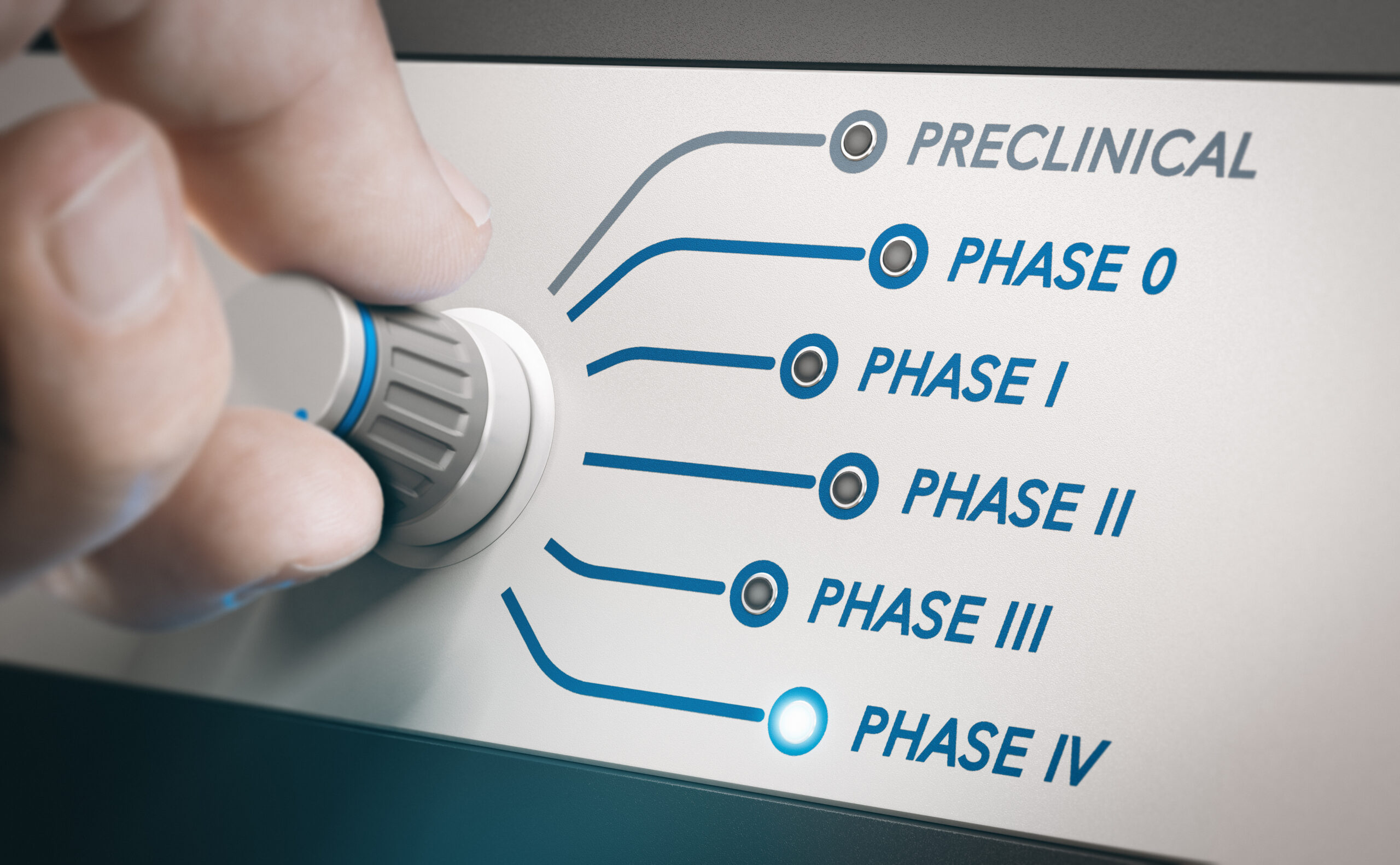 Early Preparation for IND and BLA Submissions. Illustration of the phases of vaccine clinical trials, showing a progression from preclinical research to Phase 1, Phase 2, Phase 3, and regulatory approval, with icons representing laboratory testing, small and large groups of participants, and final distribution.